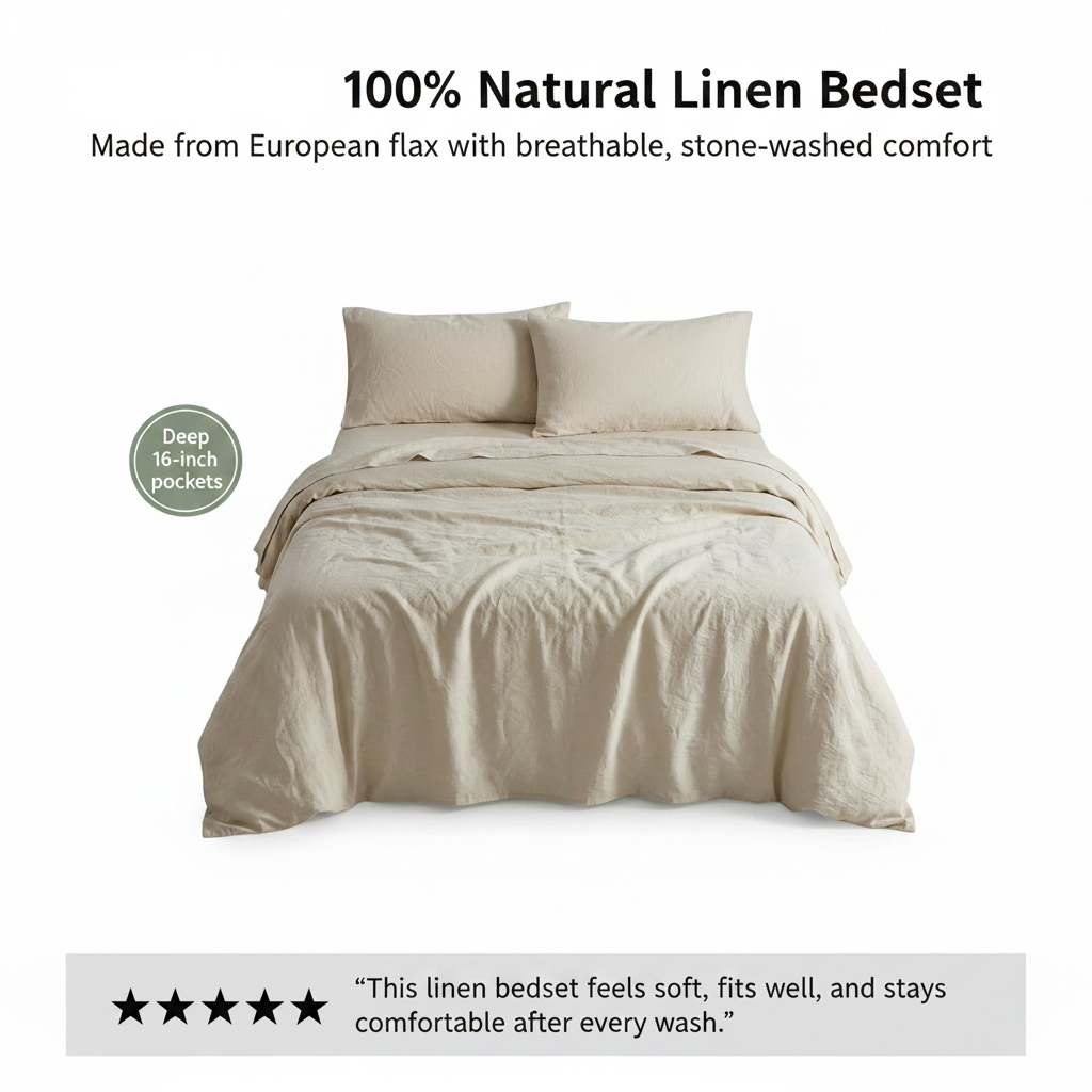 EternaLuxe 100% Natural Linen Bed Set