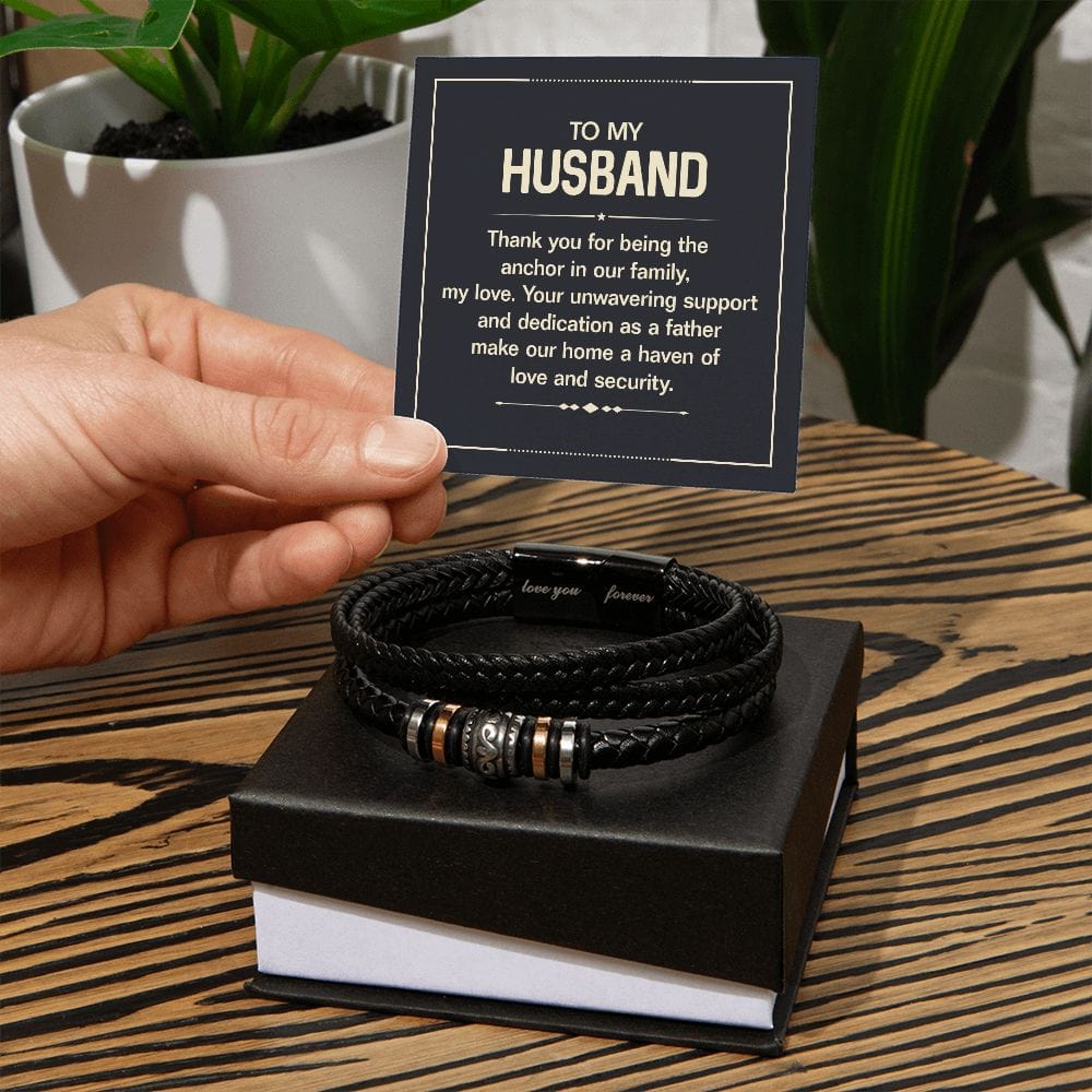 Mens Leather Bracelet - To My Husband