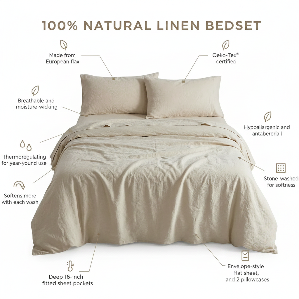 EternaLuxe 100% Natural Linen Bed Set